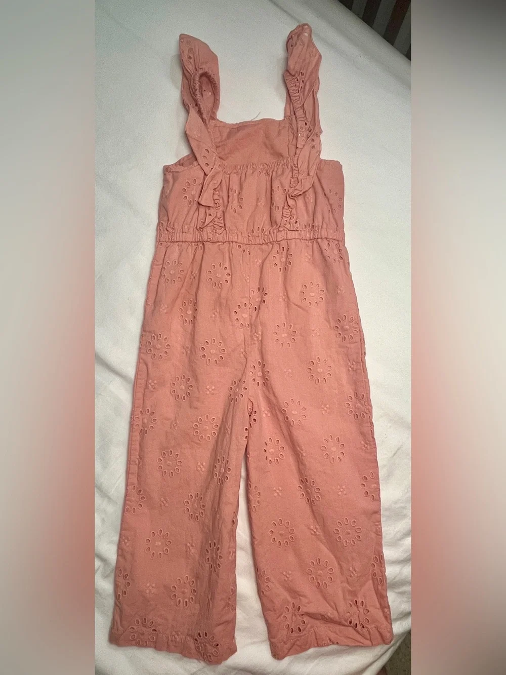 Carter’s Girls 4T Pink Eyelet Ruffle Jumpsuit Romper Wide Leg Lined Cotton